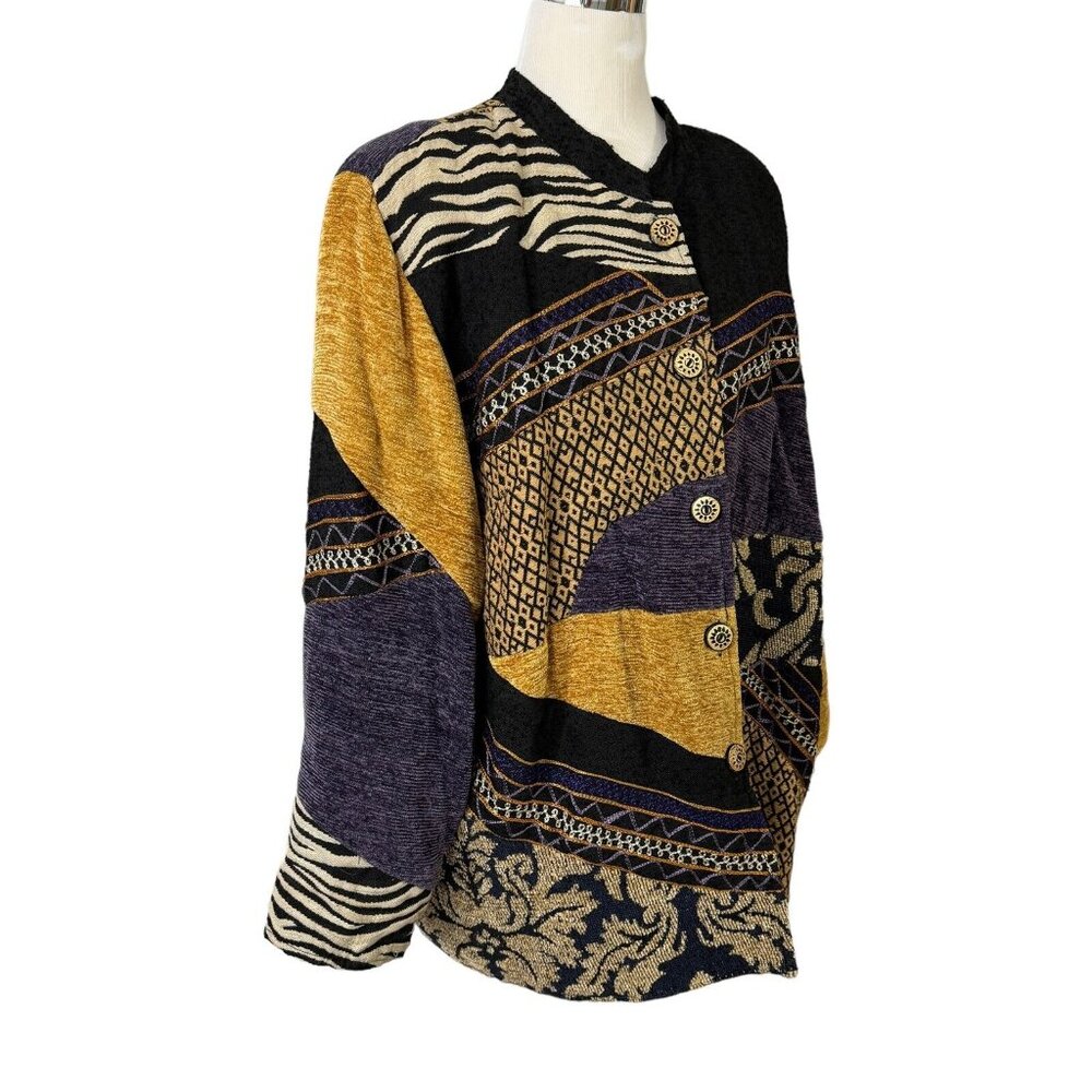 Indigo Moon Patchwork Size 1x Jacket Blazer Gold … - image 2